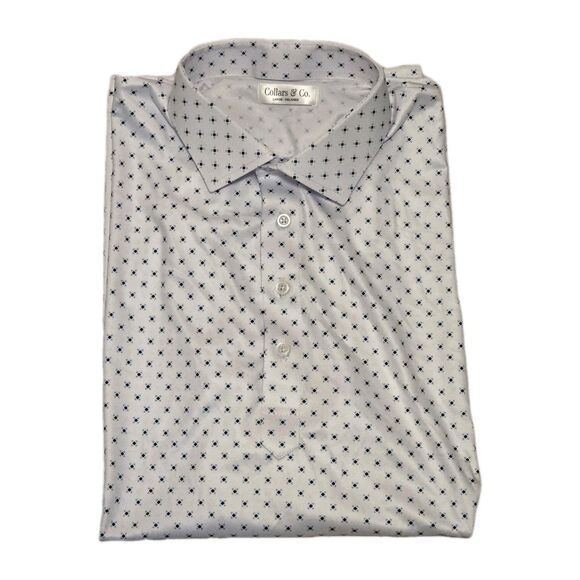 NWOT Collars and Co Mens L Relaxed Shirt Dress Collar Golf Polo White Pebble - Picture 1 of 7